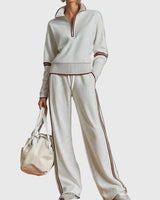 Minrada - Set Aus Bluse Und Hose Mit Breiten Falten in Grau