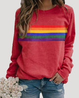 Veronika | Damen Frühlings Freizeit-Sweatshirt mit Regenbogenstreifen in Rot
