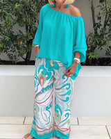 Brinette - Set aus Bluse und weiter Hose in Grün