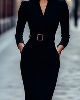 Mona | Kleid mit Gürtel in Schwarz