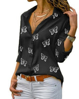 Damen nan lockere Longbluse mit Schmetterlingsprint und Hemdkragen Drune in Schwarz