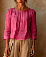 Gelina – Bluse Mit Rundhalsausschnitt Und Falten Vorne in Rosa Rot
