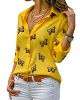 Damen nan lockere Longbluse mit Schmetterlingsprint und Hemdkragen Drune in Gelb