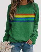 Veronika | Damen Frühlings Freizeit-Sweatshirt mit Regenbogenstreifen in Grün