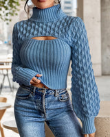 Bibiane - Locker Sitzender Strickpullover Mit Ausschnitt Und Rollkragen in Blau