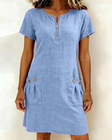 Girella - Luftiges A-Linien-Kleid aus Leinen in Blau
