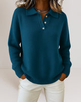 Olivia™ | Weicher Strickpullover mit Kragen in Dunkelblau