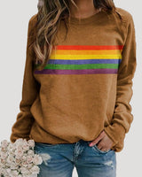 Veronika | Damen Frühlings Freizeit-Sweatshirt mit Regenbogenstreifen in Braun