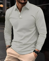 Deacon - Bequemes Langarm-Poloshirt in Grau