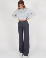 Damen High Waist Hose mit geradem Bein in Grau