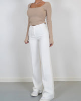 Damen High Waist Hose mit geradem Bein in Weiß