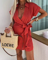 Saskia | Lässiger Leinen-Jumpsuit mit Revers in Rot