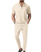 Sandro | Premium Zip Polo Set in Khaki
