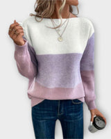 Aurora - Eleganter dreifarbiger Patchwork-Pullover in Lila