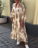 Ophelia - Langes Fließendes Kleid in Khaki