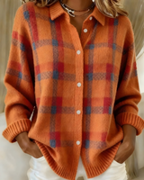 Damen Karo Strickjacke in Orange