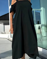 Vathsala - Langes Schulterfreies Sommer Kleid in Schwarz