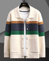 Cole | Herren Strickjacke Streifen Snap-Button Varsity Herbst in Weiß