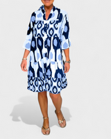 Suciana – Boho Drucken Kleid mit V-Ausschnitt in Blau