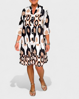 Suciana – Boho Drucken Kleid mit V-Ausschnitt in Beige