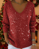 Falyn – Eleganter Pullover Mit V-Ausschnitt Und Glitzer in Rot