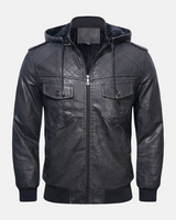 Michel - Lederjacke mit Kapuze in Schwarz