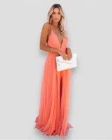 Lidia - Stilvolles Maxi-Kleid mit V-Ausschnitt in Orange