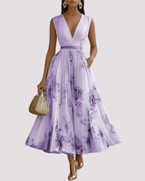 Leah - Florales Langärmeliges Midikleid in Lila