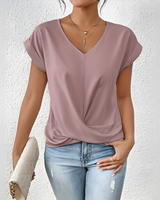 Velanie - Lockeres V-Ausschnitt-Shirt in Rosa
