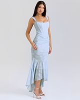 Cynthia - Stilvolles Wickel-Midikleid mit Taillenband in Blau