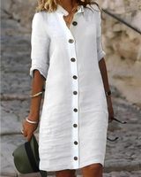 Paula - Lässiges Hemdkleid mit halben Ärmeln für Damen in Weiß