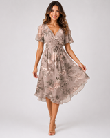 Elsinya - Anmutiges und fließendes Midi-Kleid in Braun