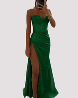 Bonnie - Elegantes Maxikleid mit Schlitz in Grün