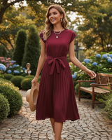 Jelica - Schickes Midikleid mit Falten in Dunkelrot