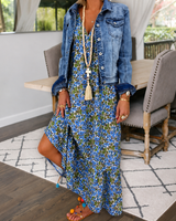 Shalisha - Anmutiges Boho-Kleid mit V-Ausschnitt in Blau
