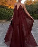 Elegantes Chiffon Maxikleid mit V Ausschnitt fließender Schnitt in Tiefrot