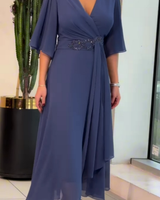 ELMA - Elegantes Midi-Kleid mit fließender Silhouette in Blau
