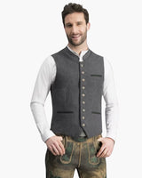 Elegante Herren Trachtenweste mit Stehkragen - Karl in Schwarz/Grau