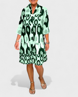 Suciana – Boho Drucken Kleid mit V-Ausschnitt in Grün
