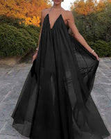 Elegantes Chiffon Maxikleid mit V Ausschnitt fließender Schnitt in Schwarz