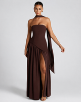 Fatimea - Stilvolles Tube-Top Maxikleid in Braun