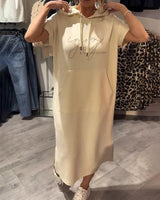 MAREN | Bequeme Hoodie-Kleid für jeden Tag in Beige