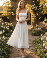 Daniela - Stilvolles Midi-Kleid mit eckigem Ausschnitt in Weiß