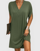 Theresa | Damen Kleid Flatternder Schnitt Leicht Sommer in Olivgrün