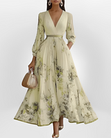 Klarise - Elegantes Kleid mit Wickel-V-Ausschnitt in Beige