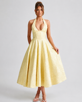 Dahlia - Stilvolles ärmelloses Kleid mit V-Ausschnitt und Neckholder in Gelb