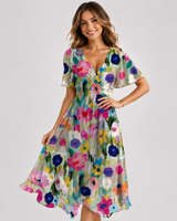 Elsinya - Anmutiges und fließendes Midi-Kleid in Weiß