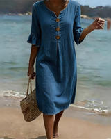 Zahara - Elegantes Knopf-Midikleid in Marineblau
