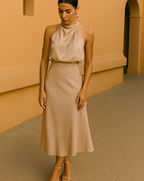 Selina - Schickes ärmelloses Kleid in Beige