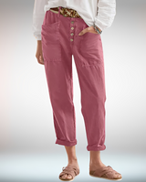 Rhonwen - Stilvolle, leger geschnittene Hose mit Knöpfen in Rosa